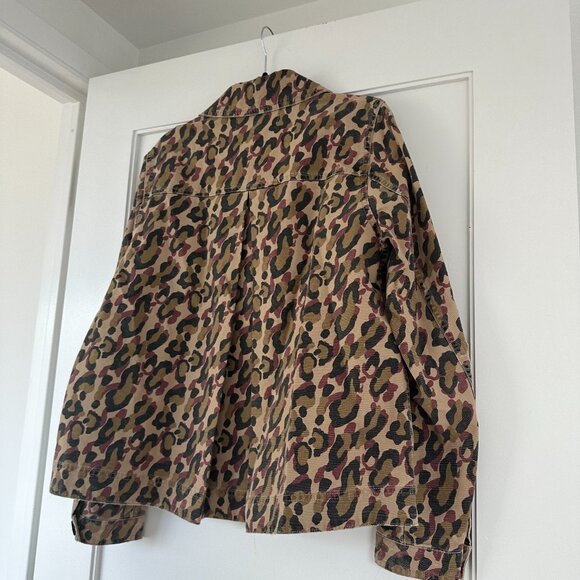 Veronica Beard Military Denim Jacket Leopard Print Sz Large Rugged Distressed - Picture 7 of 10